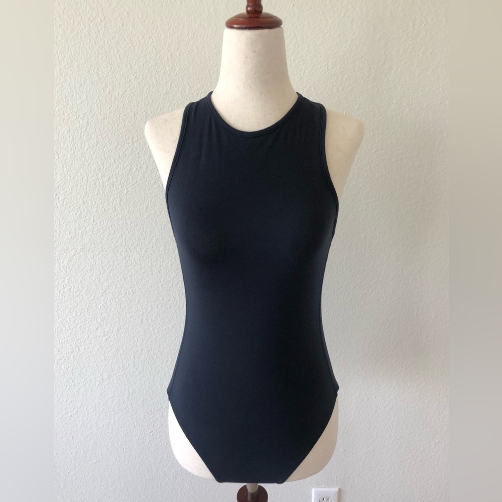 TIBI - T-SHIRT CREWNECK RACERBACK BODYSUIT + NAVY/XXS